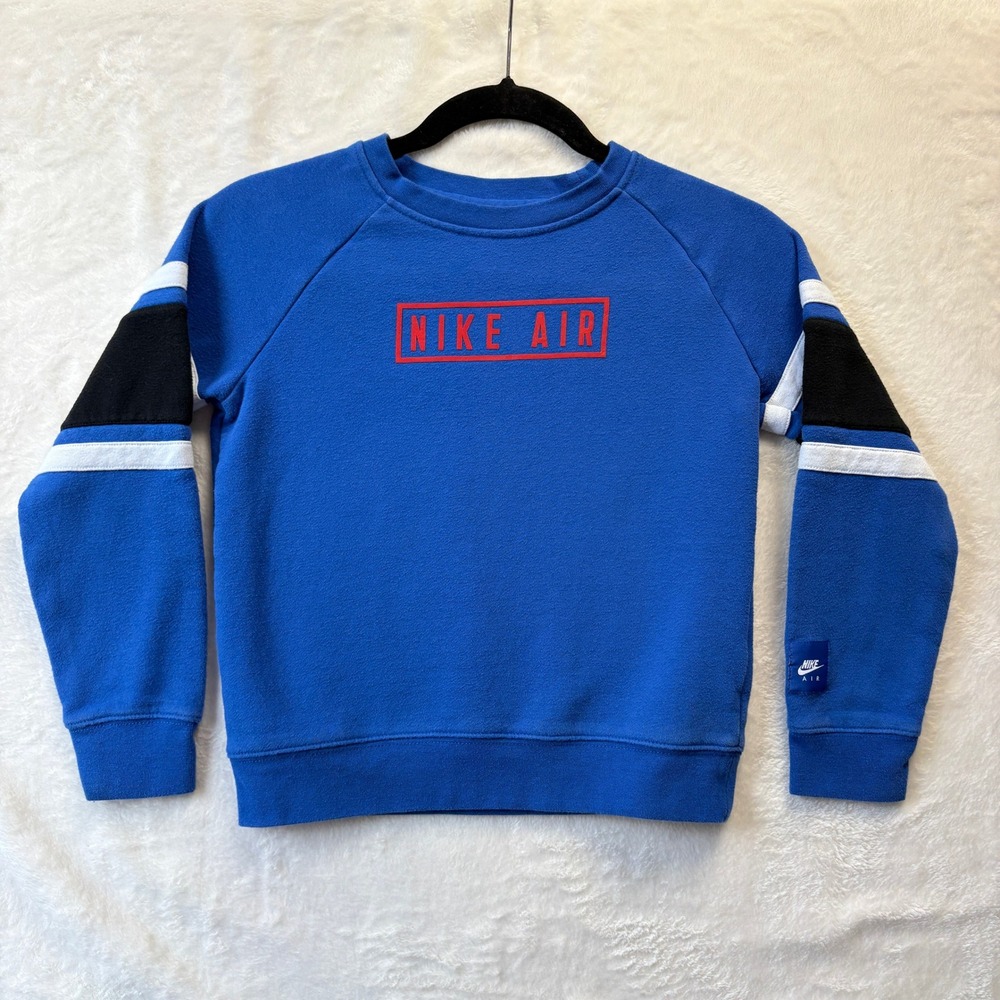 Nike Air Sweatshirt‎ Kids Size 7 6-7 Years Blue Crewneck Spell Out